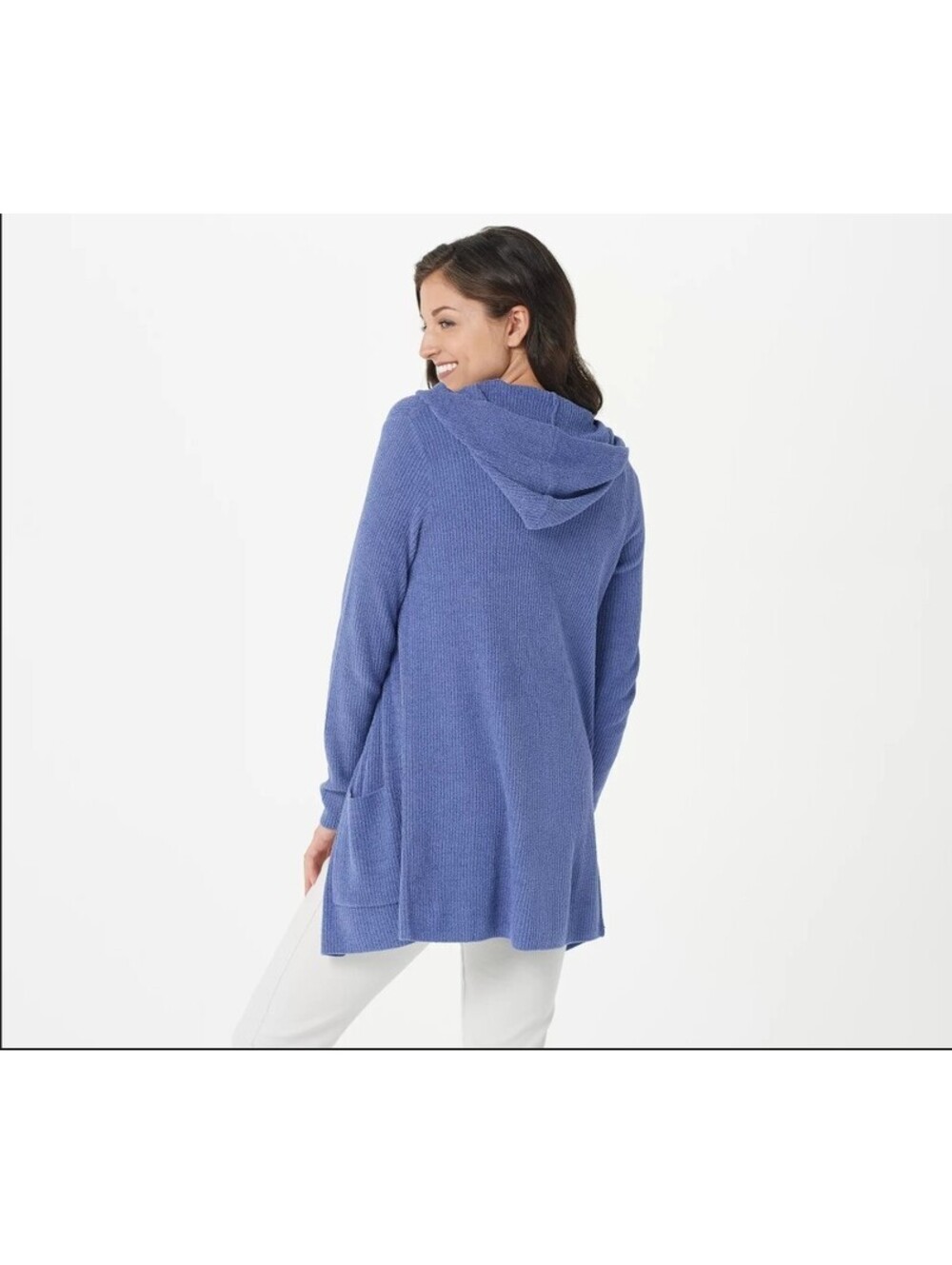 Barefoot Dreams CozyChic Ultra Lite Hooded Cardi-QVC A379169-Periwinkle-Size 3X